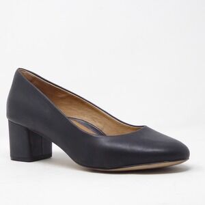 Corso Como Gwynn Black Leather Block Heel Pumps Shoes Womens Size 9.5 M